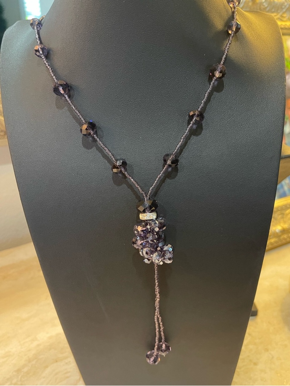 Handcrafted Purple Crystal Lariat Necklace